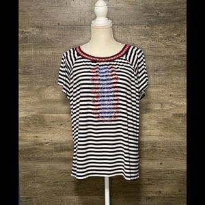 Christopher & Banks XL Blue and White Stripe Teee